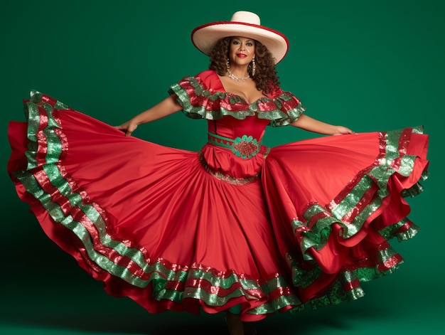 Foto mulher mexicana de 50 anos em pose dinâmica emocional em fundo sólido