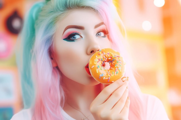 Mulher mordendo donut Sem açúcar Gera Ai