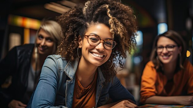 Foto mulher mostra alta expressão de felicidade