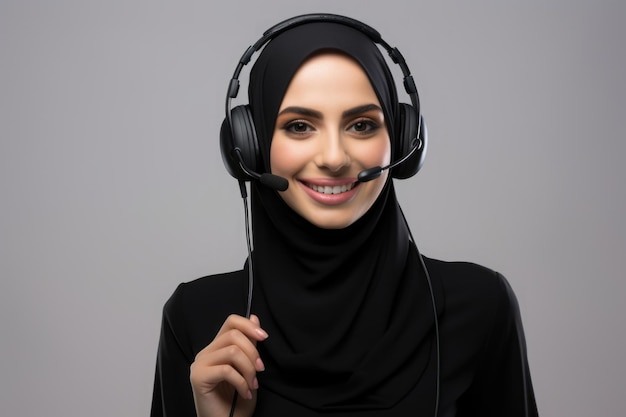 Mulher muçulmana como atendimento ao cliente de call center isolado
