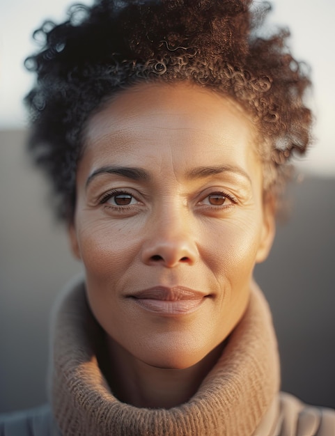 Foto mulher multirracial de meia-idade olhando para a câmera gerada pela ia