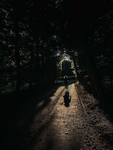 Foto mulher na bicicleta com o pôr-do-sol