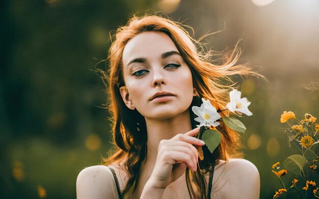 Foto mulher na foto com flores