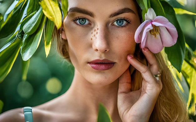 Foto mulher na foto com flores