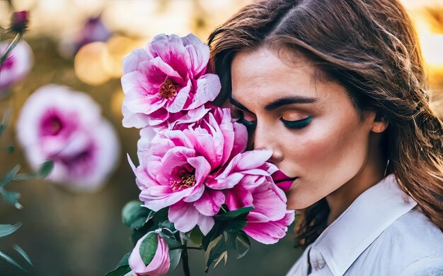 Foto mulher na foto com flores