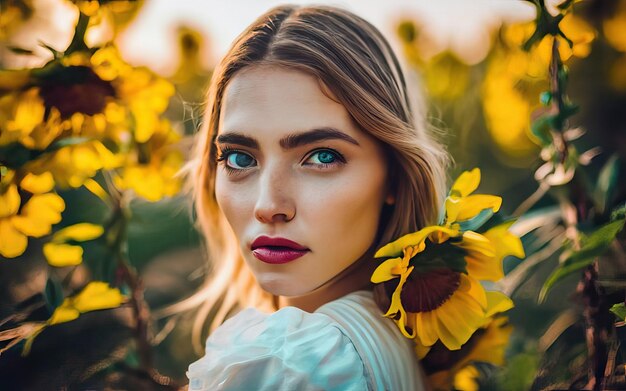 Mulher na foto com flores