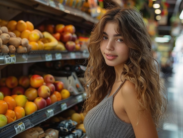 Foto mulher na mercearia.