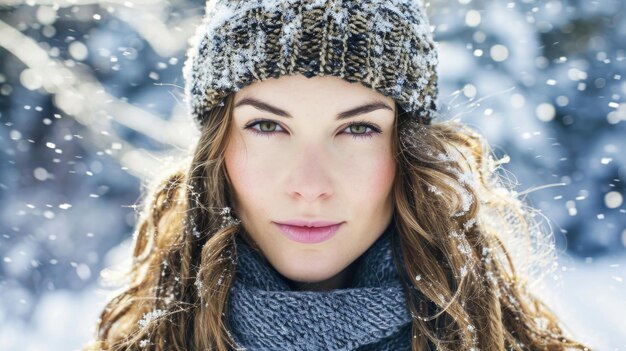 Mulher na neve com chapéu e lenço