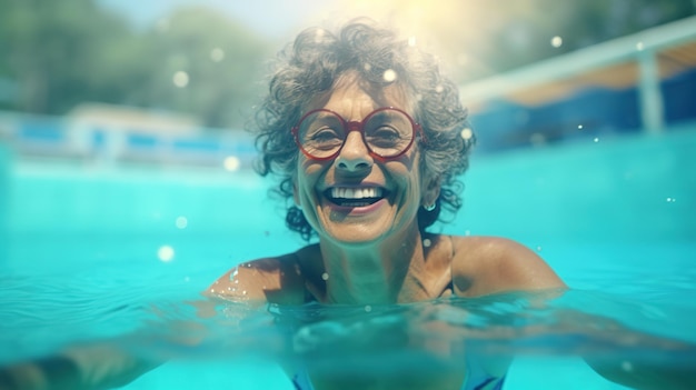 Mulher na piscina.