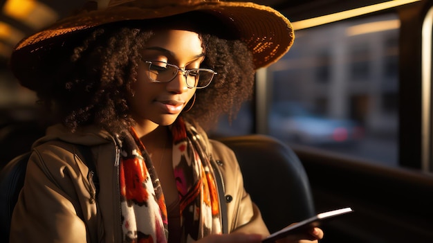 Mulher negra a usar telemóvel.