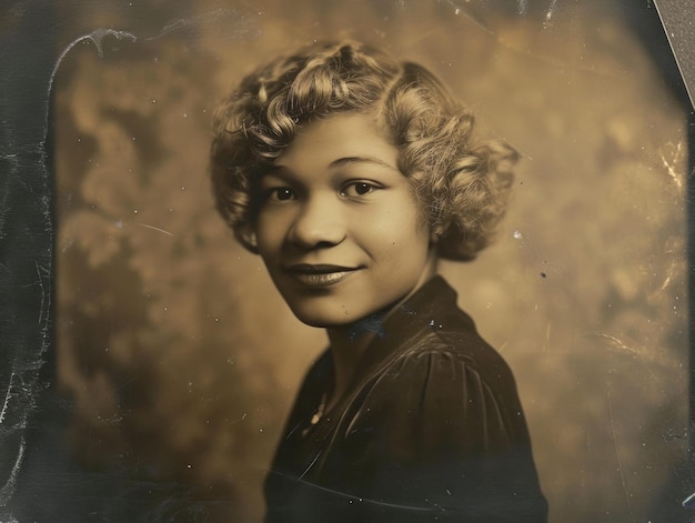 Foto mulher negra adolescente fotorrealista com ilustração vintage de cabelo loiro encaracolado