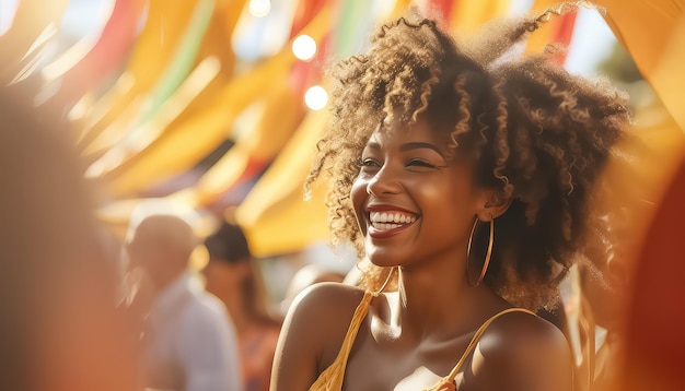 Mulher negra africana feliz no carnaval