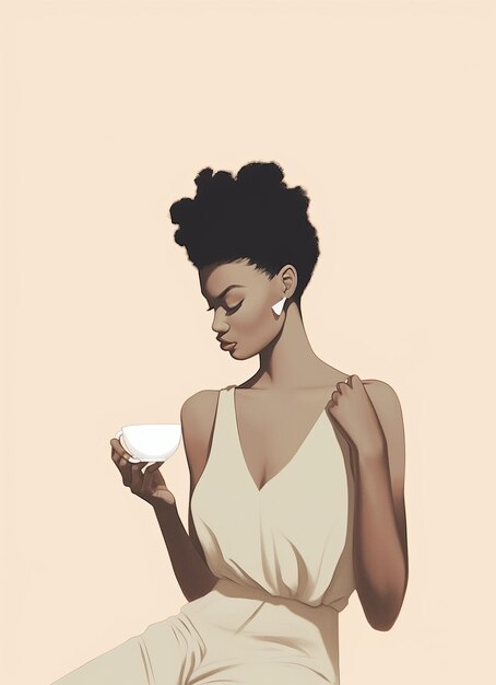 Foto mulher negra bebendo café padrão em cores pastel simples minimalista