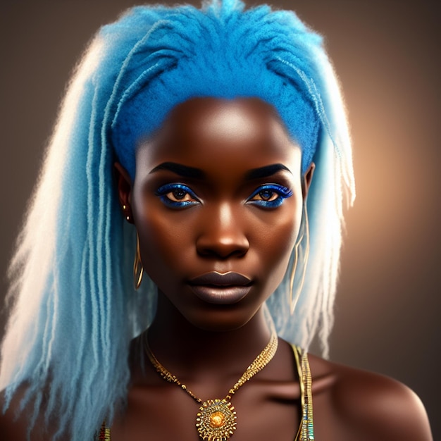 mulher negra com cabelo azul