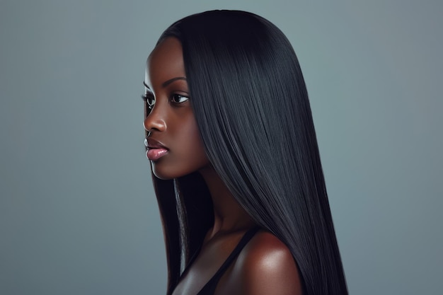 Foto mulher negra com cabelo comprido e liso