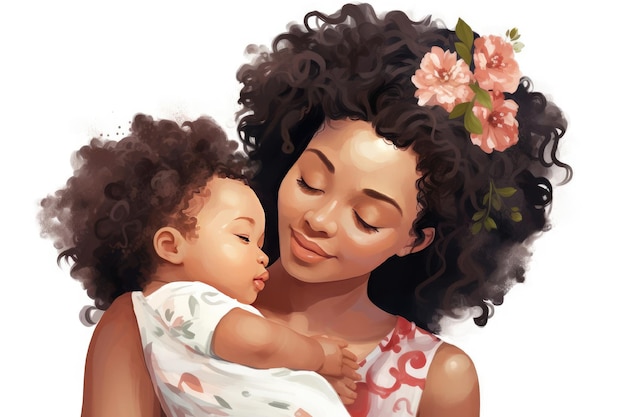 Foto mulher negra com seu estilo de pintura de aquarela infantil