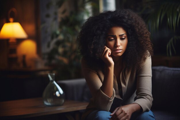 Mulher negra com sintomas de depressão sozinha