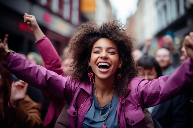 Mulher negra em uma manifestação pelos direitos das vidas negras importa mês da história negra