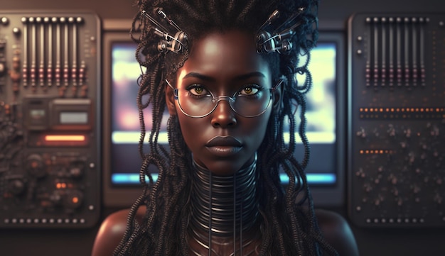 Mulher negra engenheira de ciência da computação imagem de ilustração de software arte gerada por Ai