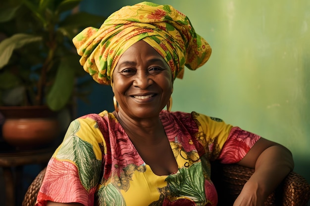 Mulher negra idosa vestindo roupas tradicionais nigerianas A avó afro-americana é