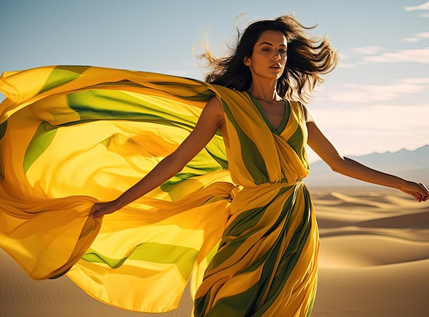mulher no deserto foto shoot verão no estilo de colorido e enérgico