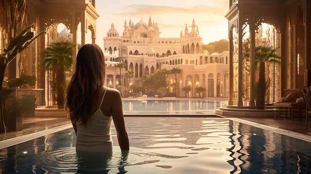 Foto mulher num balneário de luxo