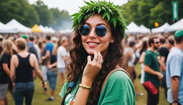 Foto mulher num festival sobre cannabis