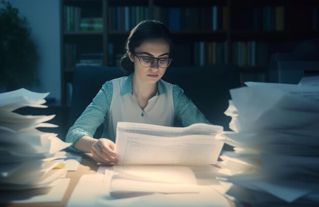 Mulher papelada de escritório Pessoa lendo Gerar Ai