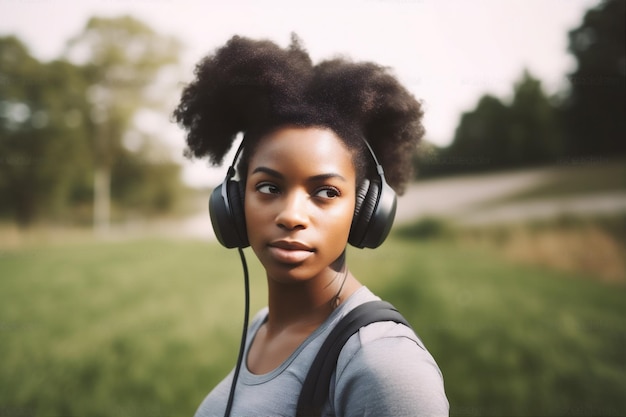 Mulher, parque, garota americana, corrida, atleta, esporte negro, africano, treinamento físico, IA generativa