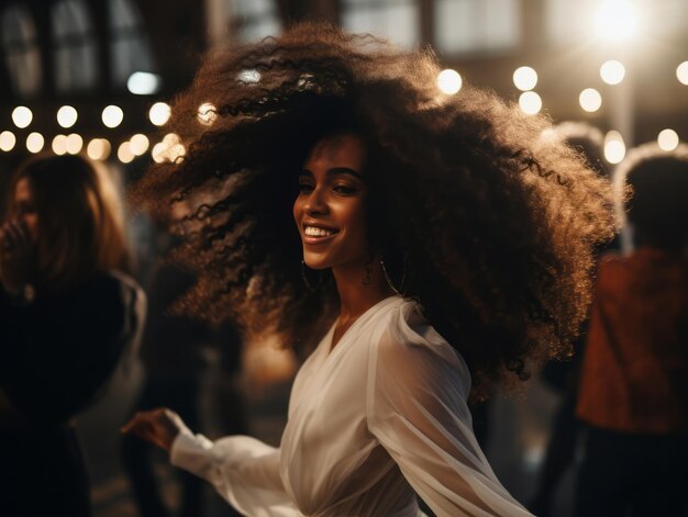 Mulher participando de uma festa de Ano Novo com um vestido elegante