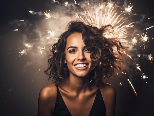 Mulher participando de uma festa de Ano Novo com um vestido elegante