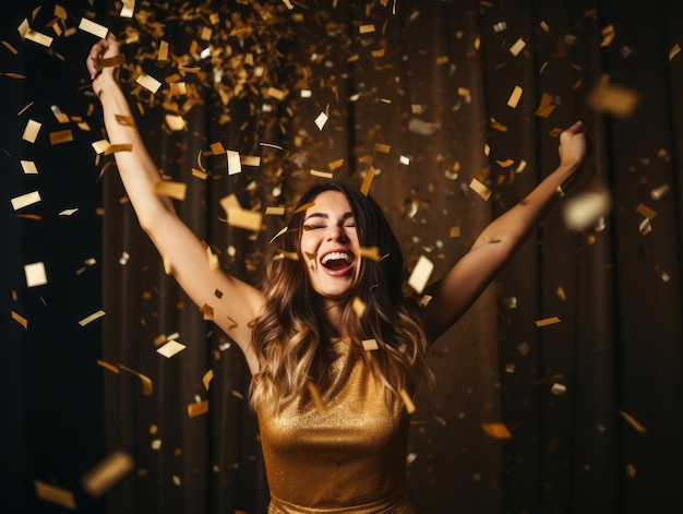 Mulher participando de uma festa de Ano Novo com um vestido elegante