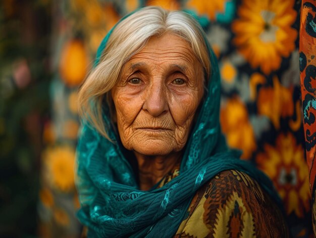 Mulher persa velha fotorrealista com cabelo liso loiro Ilustração vintage