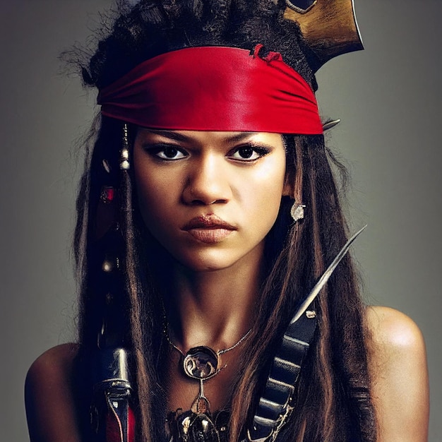 Mulher pirata retrato feminino swashbuckler renderização em 3d
