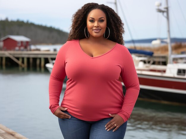 Mulher plus size confiante balançando sua jornada