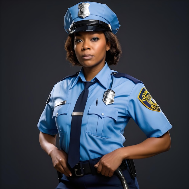 Mulher policial afro-americana atraente em uniforme de trabalho