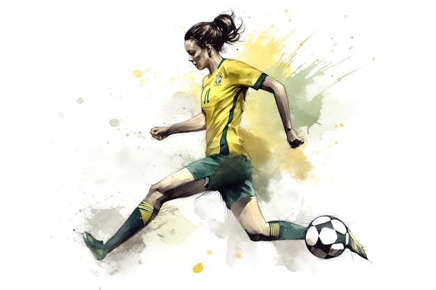 Mulher praticando futebol Pintura em aquarela Generative AI