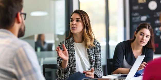 Foto mulher profissional noiva falando em uma reunião de negócios