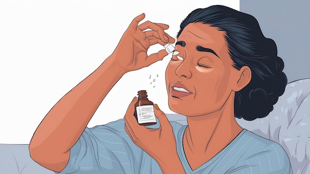 Foto mulher que utiliza gotas oculares mulher que usa lubrificante ocular para tratar o olho seco ou a alergia mulher doente que trata
