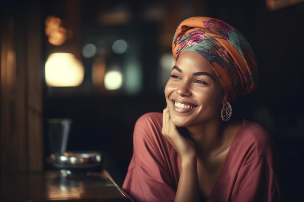 Mulher radiante Um retrato alegre de uma senhora sorridente em uma atmosfera de jazz