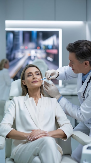 Mulher recebendo injeção de botox na clínica