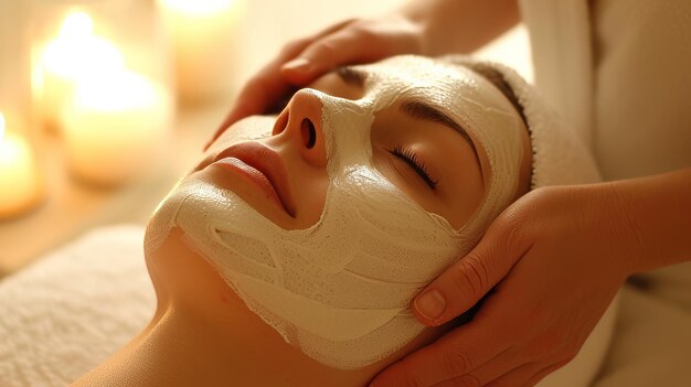 Mulher recebendo tratamento de máscara facial