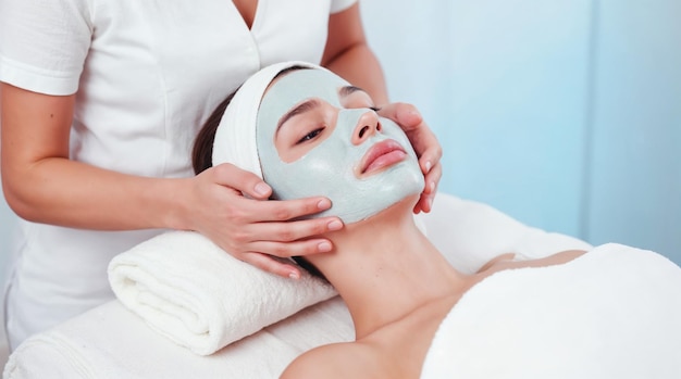 Mulher recebendo um tratamento facial em um spa