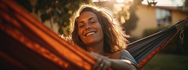 Foto mulher relaxada deitada numa maçaneta