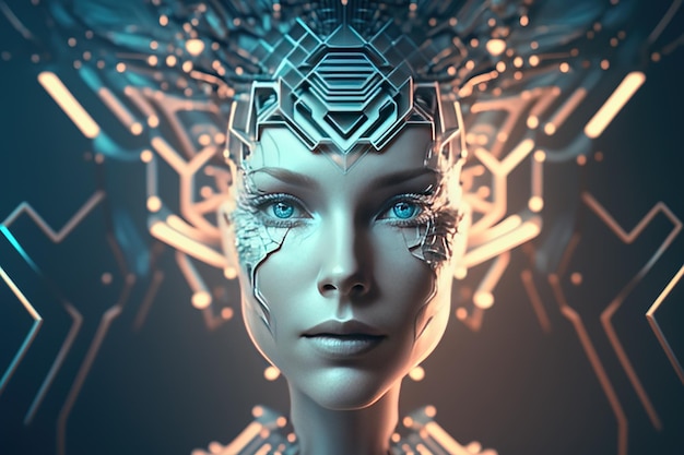 Mulher robô de beleza Ilustração moderna futurista Tecnologias inovadoras Generative ai