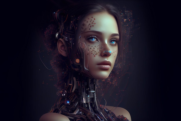 Mulher robótica futurista do robô no lado Generative Ai