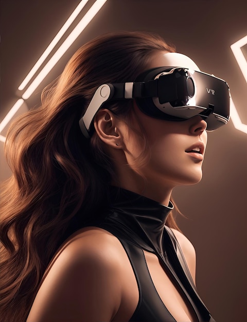 mulher se divertindo com óculos VR de realidade virtual