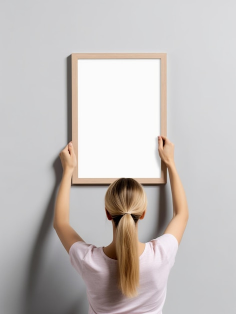 Foto mulher segurando um cartaz em branco