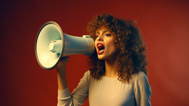 Mulher segurando um megafone de fundo