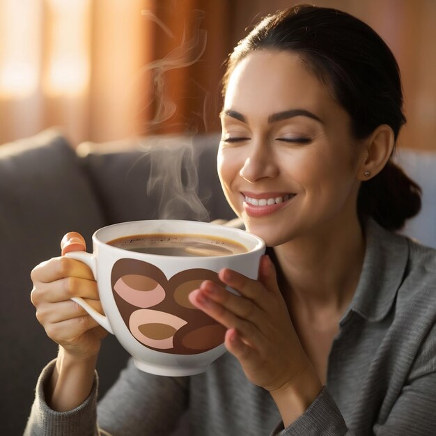 Mulher segurando xícara de café